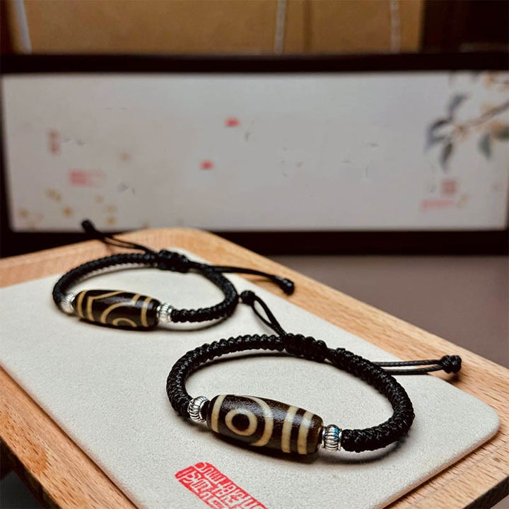 BWOOOH Tibetan Nine-Eye Dzi Bead Three-eyed Dzi Bead Wealth Protection Rope Bracelet