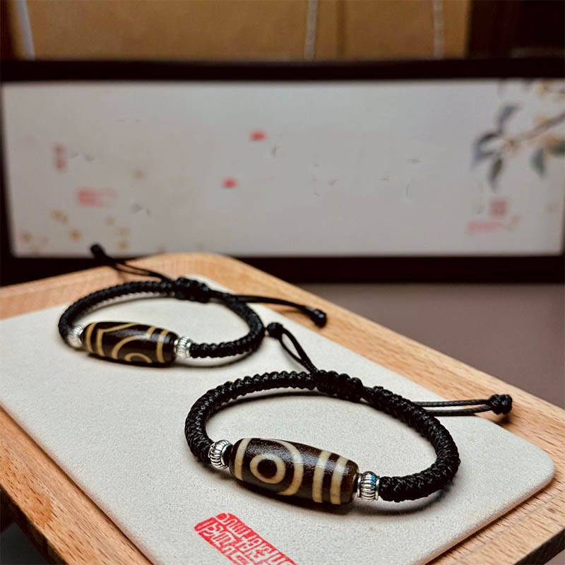 BWOOOH Tibetan Nine-Eye Dzi Bead Three-eyed Dzi Bead Wealth Protection Rope Bracelet