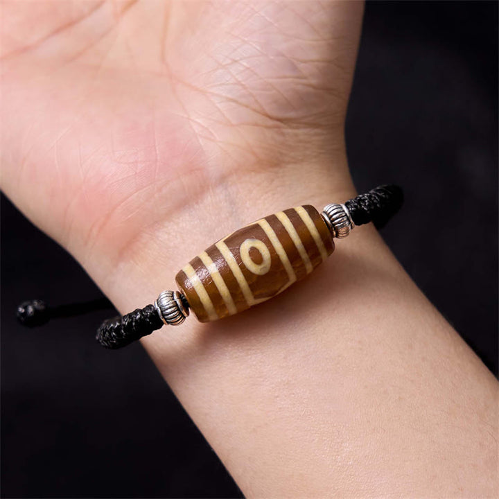 BWOOOH Tibetan Nine-Eye Dzi Bead Three-eyed Dzi Bead Wealth Protection Rope Bracelet