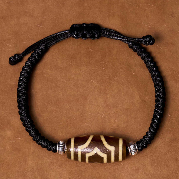 BWOOOH Tibetan Nine-Eye Dzi Bead Three-eyed Dzi Bead Wealth Protection Rope Bracelet