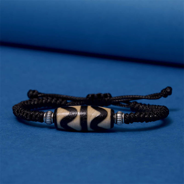 BWOOOH Tibetan Nine-Eye Dzi Bead Three-eyed Dzi Bead Wealth Protection Rope Bracelet