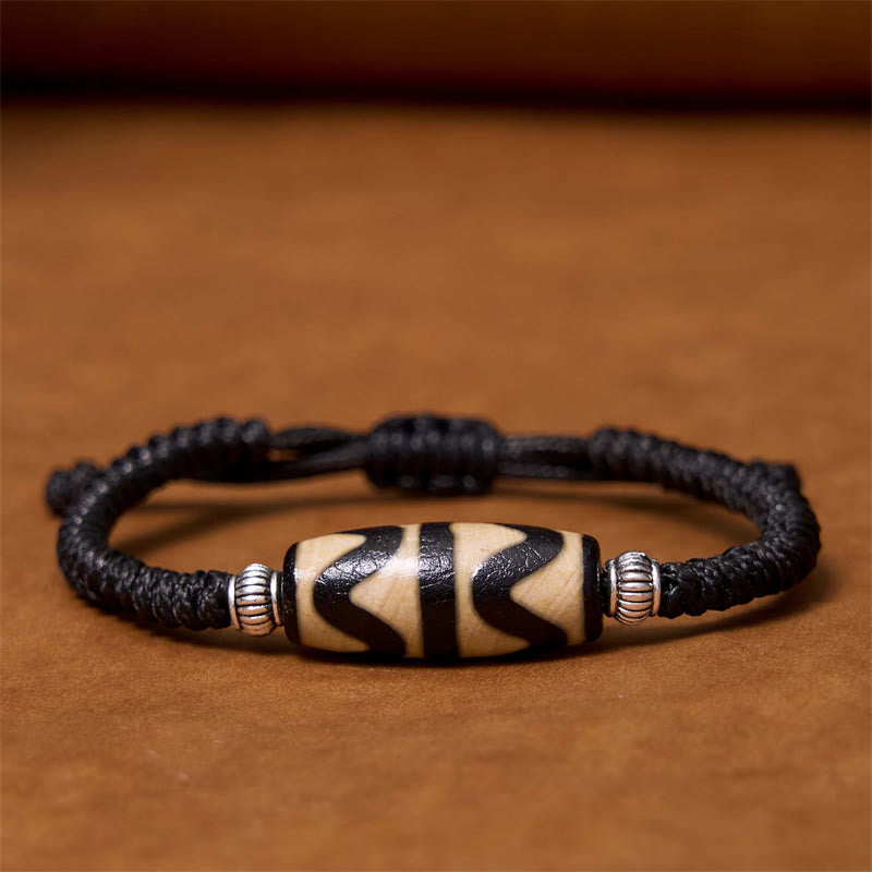 BWOOOH Tibetan Nine-Eye Dzi Bead Three-eyed Dzi Bead Wealth Protection Rope Bracelet