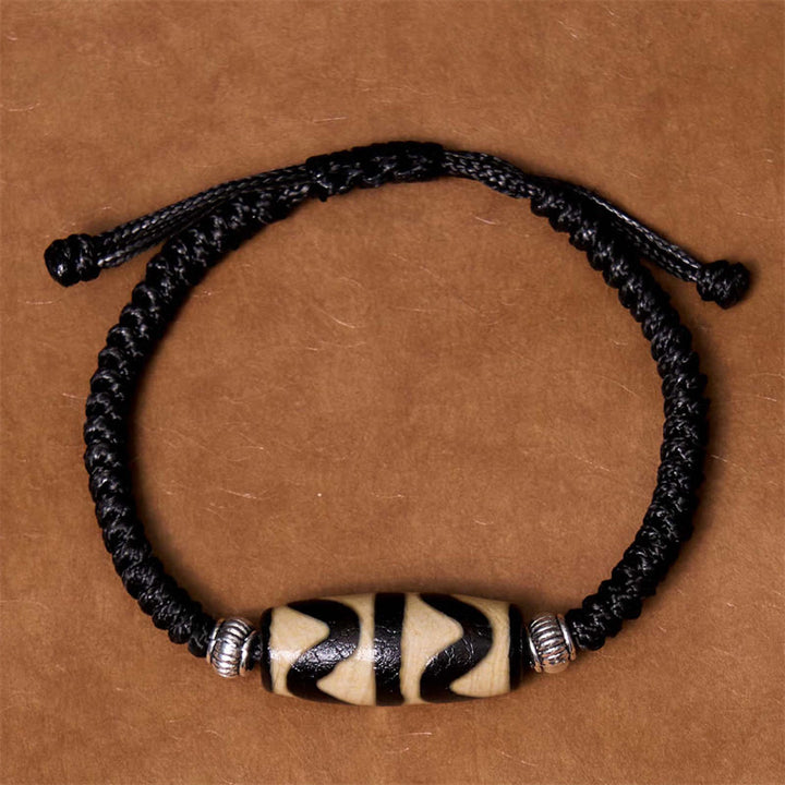 BWOOOH Tibetan Nine-Eye Dzi Bead Three-eyed Dzi Bead Wealth Protection Rope Bracelet