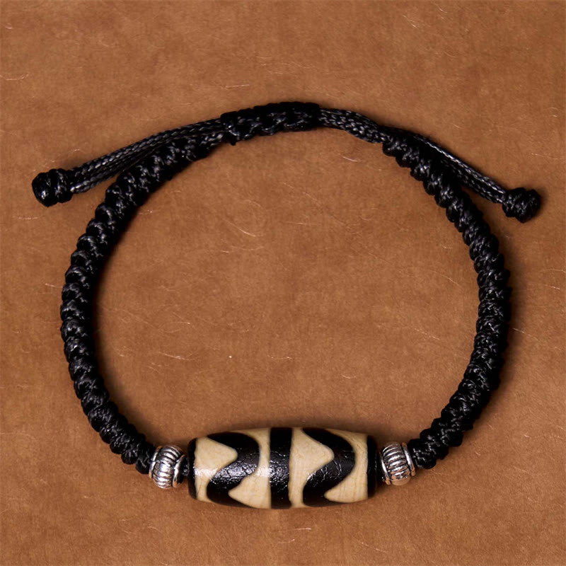 BWOOOH Tibetan Nine-Eye Dzi Bead Three-eyed Dzi Bead Wealth Protection Rope Bracelet