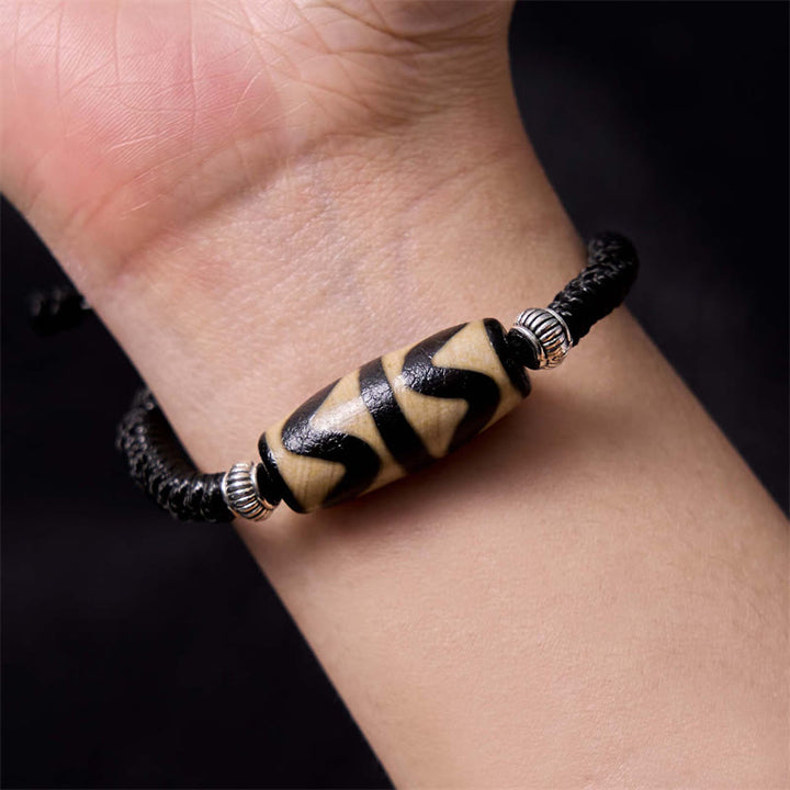 BWOOOH Tibetan Nine-Eye Dzi Bead Three-eyed Dzi Bead Wealth Protection Rope Bracelet