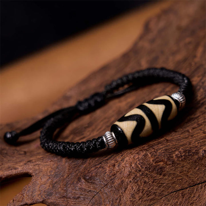 BWOOOH Tibetan Nine-Eye Dzi Bead Three-eyed Dzi Bead Wealth Protection Rope Bracelet