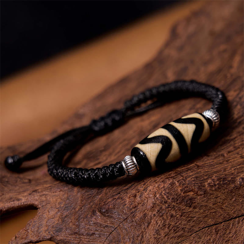 BWOOOH Tibetan Nine-Eye Dzi Bead Three-eyed Dzi Bead Wealth Protection Rope Bracelet