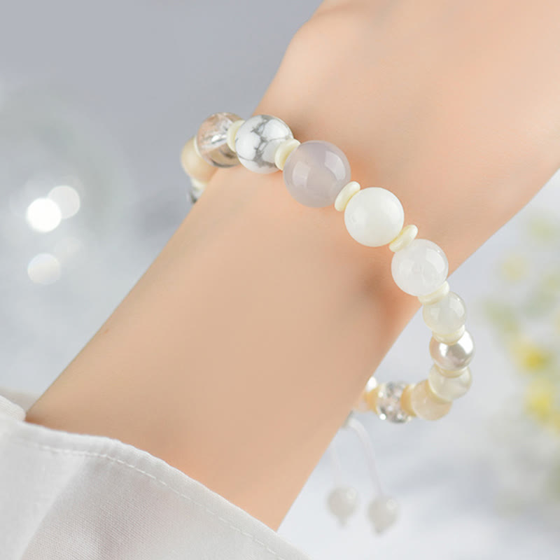 BWOOOH White Agate Pearl 18 Beads Balance Luck Bracelet