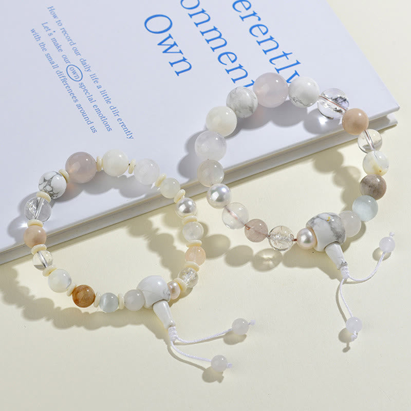 BWOOOH White Agate Pearl 18 Beads Balance Luck Bracelet