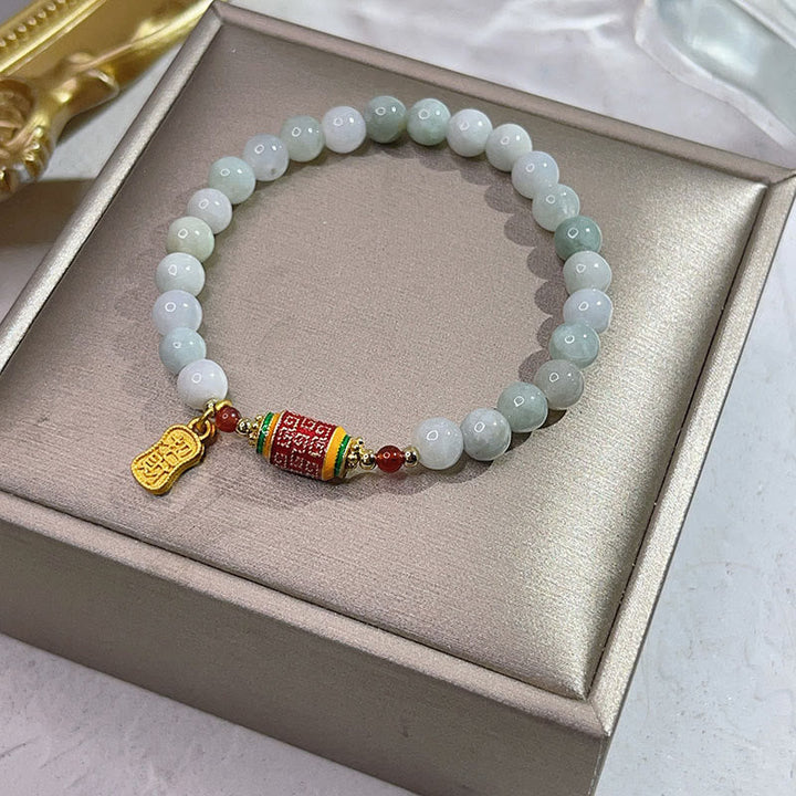 BWOOOH Tibetan Natural Jade Fu Character Prayer Wheel Prosperity Abundance Bracelet