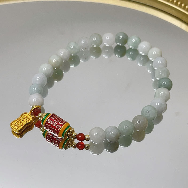 BWOOOH Tibetan Natural Jade Fu Character Prayer Wheel Prosperity Abundance Bracelet