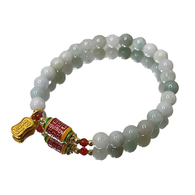 BWOOOH Tibetan Natural Jade Fu Character Prayer Wheel Prosperity Abundance Bracelet