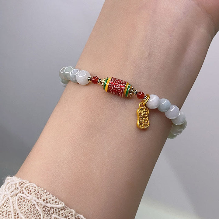 BWOOOH Tibetan Natural Jade Fu Character Prayer Wheel Prosperity Abundance Bracelet