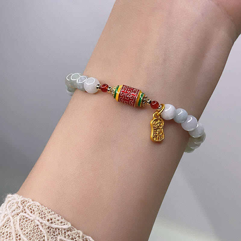 BWOOOH Tibetan Natural Jade Fu Character Prayer Wheel Prosperity Abundance Bracelet