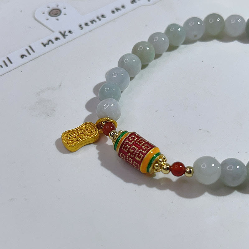 BWOOOH Tibetan Natural Jade Fu Character Prayer Wheel Prosperity Abundance Bracelet