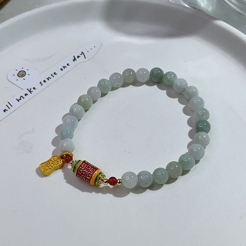 BWOOOH Tibetan Natural Jade Fu Character Prayer Wheel Prosperity Abundance Bracelet