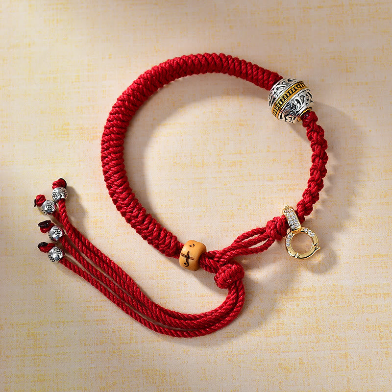 BWOOOH Tibetan Thangka Green Silver Tara Zakiram Goddess Of Wealth Red Braid String Luck Bracelet