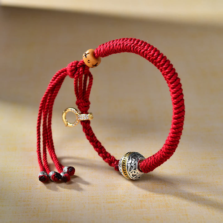 BWOOOH Tibetan Thangka Green Silver Tara Zakiram Goddess Of Wealth Red Braid String Luck Bracelet