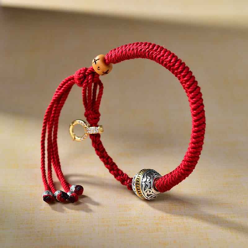 BWOOOH Tibetan Thangka Green Silver Tara Zakiram Goddess Of Wealth Red Braid String Luck Bracelet