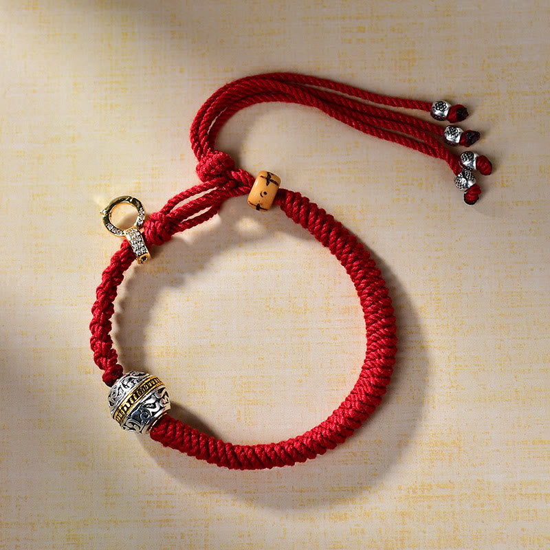 BWOOOH Tibetan Thangka Green Silver Tara Zakiram Goddess Of Wealth Red Braid String Luck Bracelet