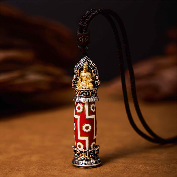 BWOOOH Tibetan Medicine Buddha Nine-Eye Dzi Bead Protection Necklace Pendant