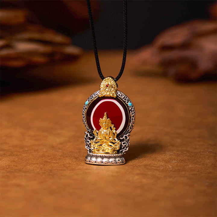 BWOOOH Tibetan Avalokitesvara Dzi Bead Pattern Copper Purity Healing Necklace Pendant