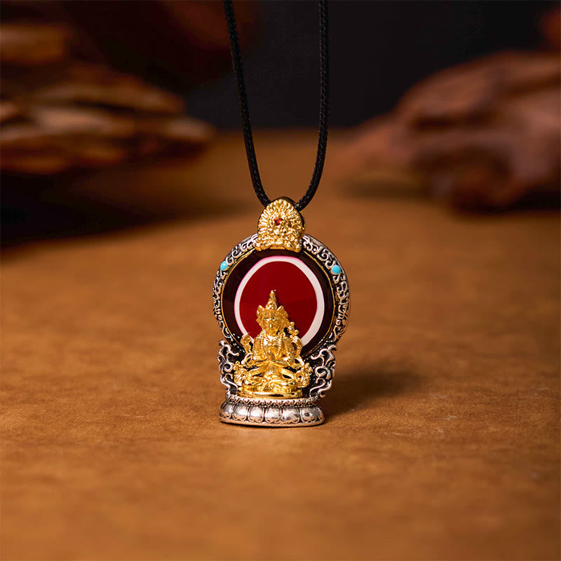 BWOOOH Tibetan Avalokitesvara Dzi Bead Pattern Copper Purity Healing Necklace Pendant