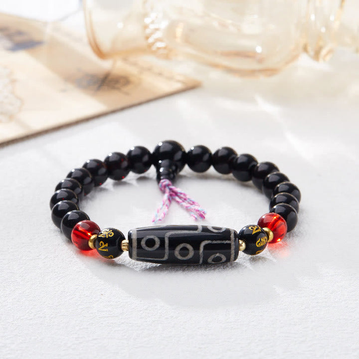 BWOOOH Tibetan Nine-eye Dzi Bead Black Onyx Six True Words Wealth Protection Bracelet