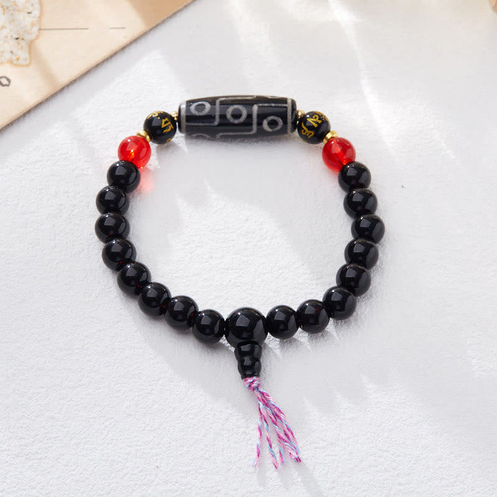 BWOOOH Tibetan Nine-eye Dzi Bead Black Onyx Six True Words Wealth Protection Bracelet