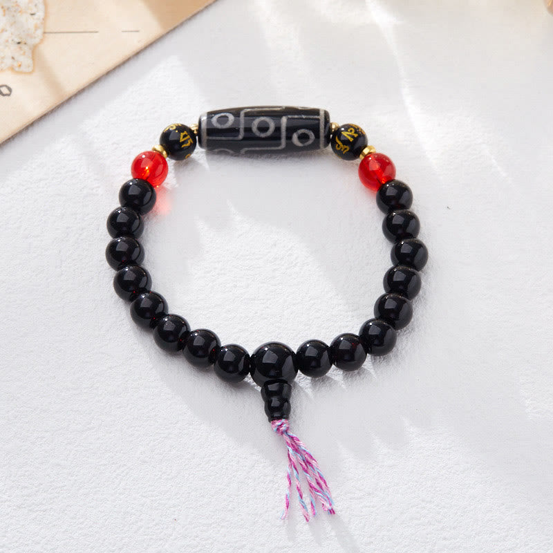 BWOOOH Tibetan Nine-eye Dzi Bead Black Onyx Six True Words Wealth Protection Bracelet