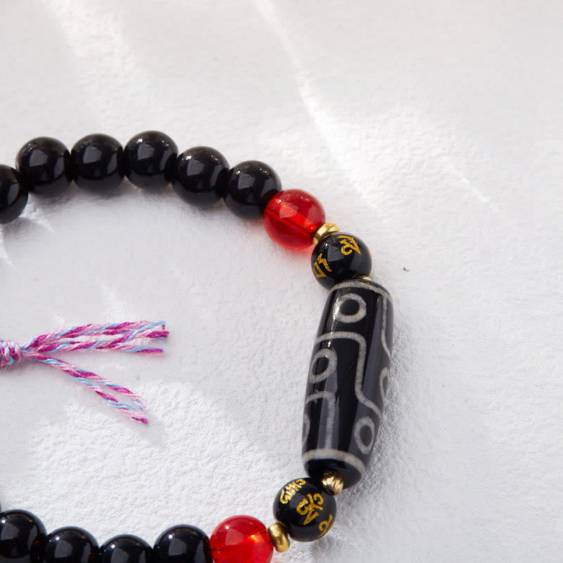 BWOOOH Tibetan Nine-eye Dzi Bead Black Onyx Six True Words Wealth Protection Bracelet