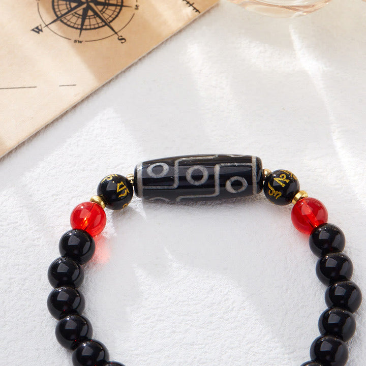 BWOOOH Tibetan Nine-eye Dzi Bead Black Onyx Six True Words Wealth Protection Bracelet