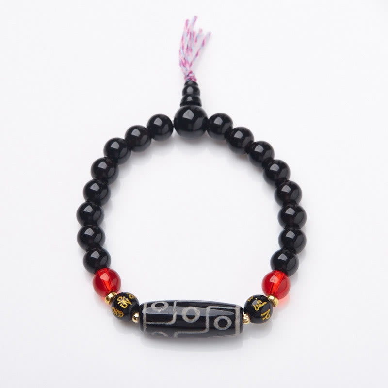 BWOOOH Tibetan Nine-eye Dzi Bead Black Onyx Six True Words Wealth Protection Bracelet