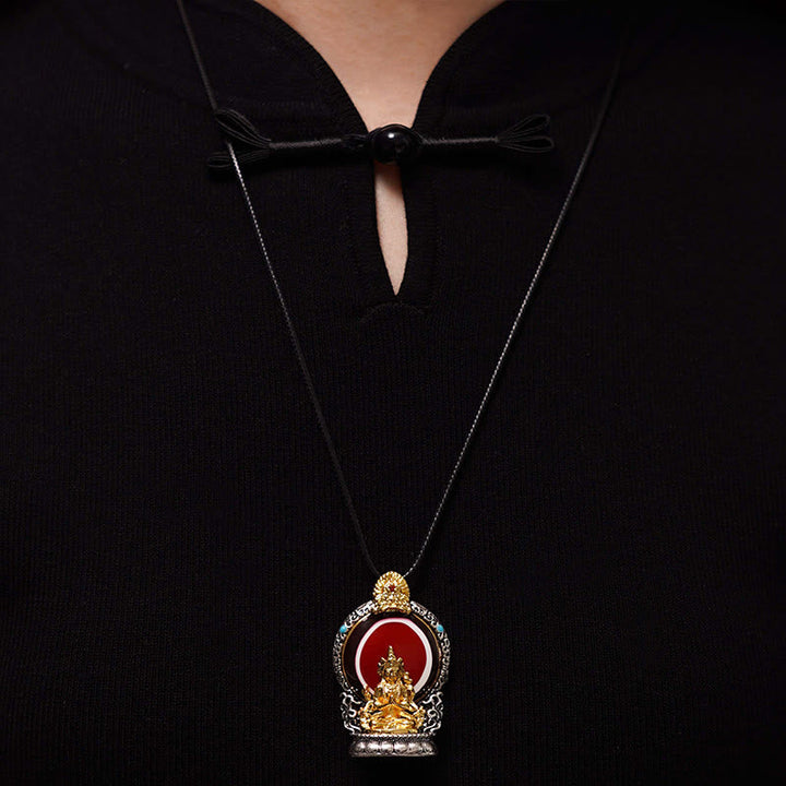 BWOOOH Tibetan Avalokitesvara Dzi Bead Pattern Copper Purity Healing Necklace Pendant