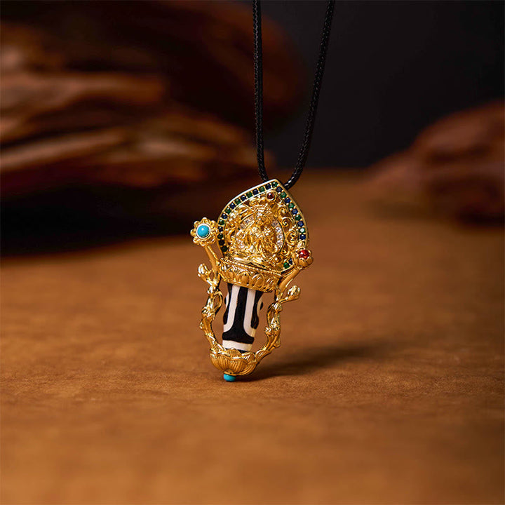BWOOOH Tibetan Dzi Bead Manjusri Bodhisattva Pattern Compassion String Necklace Pendant