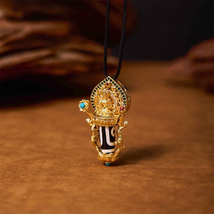 BWOOOH Tibetan Dzi Bead Manjusri Bodhisattva Pattern Compassion String Necklace Pendant