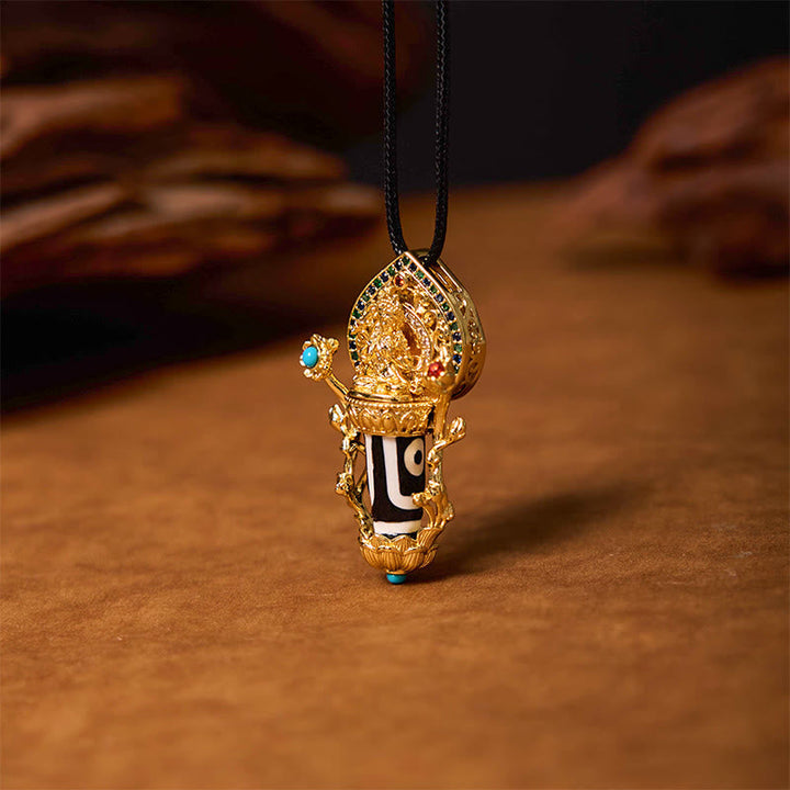 BWOOOH Tibetan Dzi Bead Manjusri Bodhisattva Pattern Compassion String Necklace Pendant