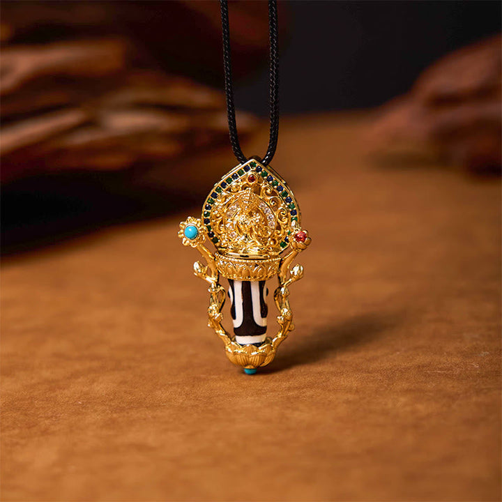 BWOOOH Tibetan Dzi Bead Manjusri Bodhisattva Pattern Compassion String Necklace Pendant