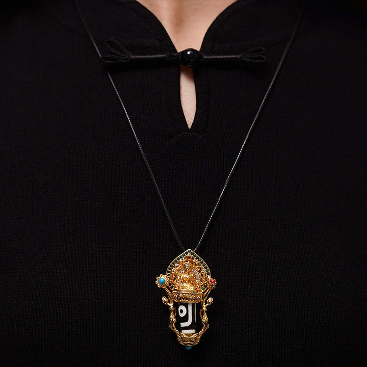 BWOOOH Tibetan Dzi Bead Manjusri Bodhisattva Pattern Compassion String Necklace Pendant