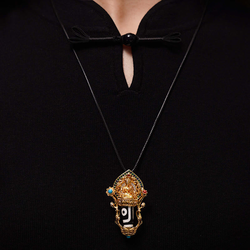 BWOOOH Tibetan Dzi Bead Manjusri Bodhisattva Pattern Compassion String Necklace Pendant