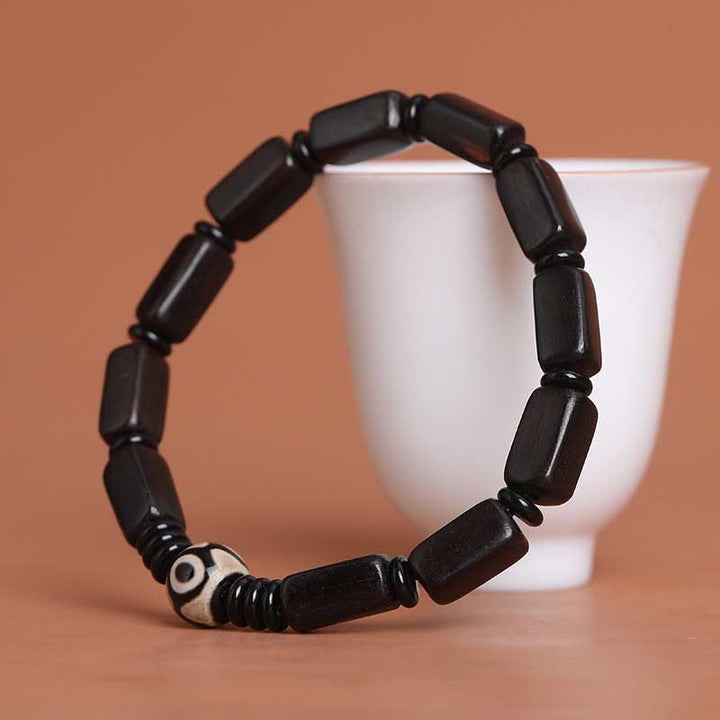 BWOOOH Ebony Wood Rectangular Beads Dzi Bead Balance Bracelet