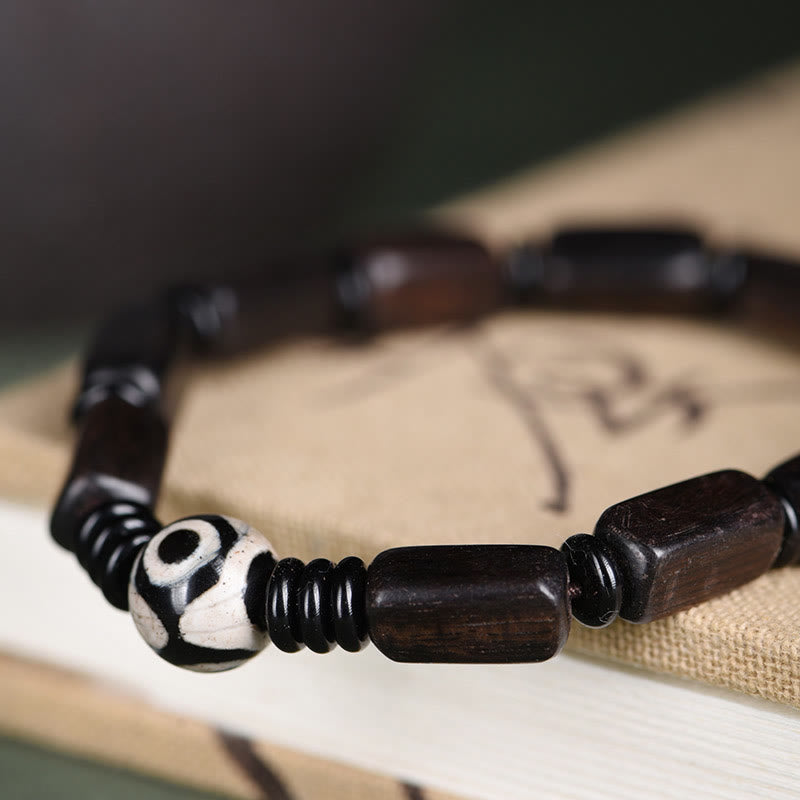 BWOOOH Ebony Wood Rectangular Beads Dzi Bead Balance Bracelet