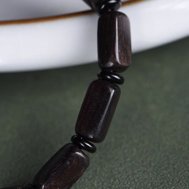 BWOOOH Ebony Wood Rectangular Beads Dzi Bead Balance Bracelet