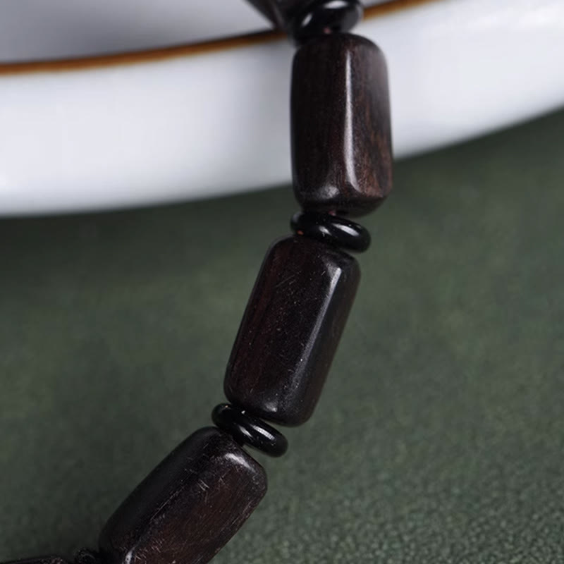 BWOOOH Ebony Wood Rectangular Beads Dzi Bead Balance Bracelet