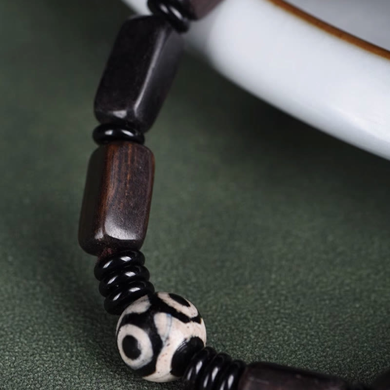 BWOOOH Ebony Wood Rectangular Beads Dzi Bead Balance Bracelet