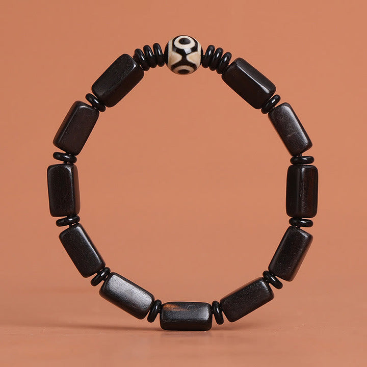 BWOOOH Ebony Wood Rectangular Beads Dzi Bead Balance Bracelet