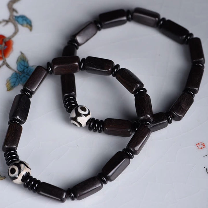 BWOOOH Ebony Wood Rectangular Beads Dzi Bead Balance Bracelet