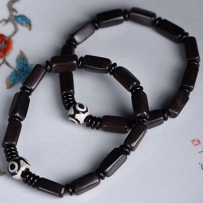 BWOOOH Ebony Wood Rectangular Beads Dzi Bead Balance Bracelet