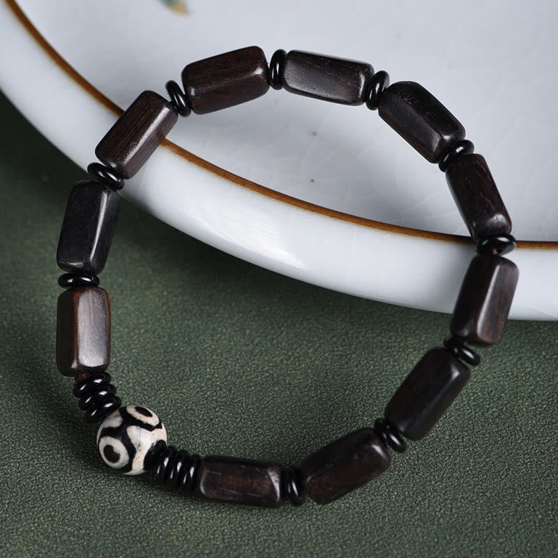BWOOOH Ebony Wood Rectangular Beads Dzi Bead Balance Bracelet