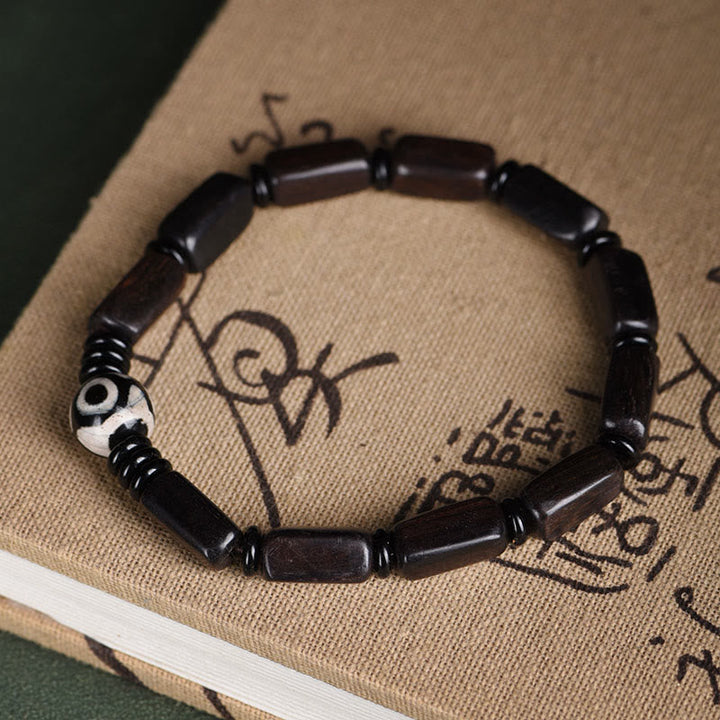 BWOOOH Ebony Wood Rectangular Beads Dzi Bead Balance Bracelet